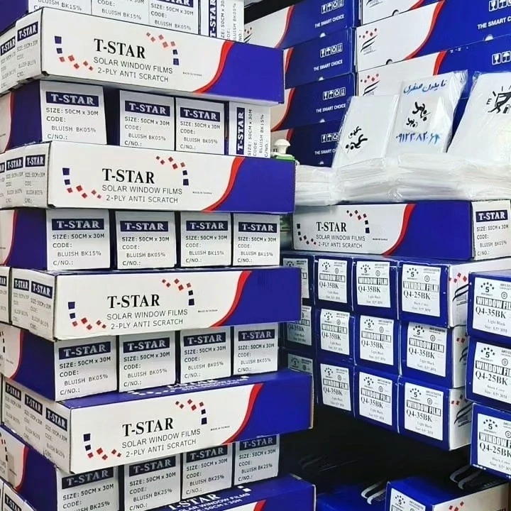 رول دودی شیشه دولایه ضدخش برندt.starرول30متری(عرض۷۵سانتی متر)تک لایه